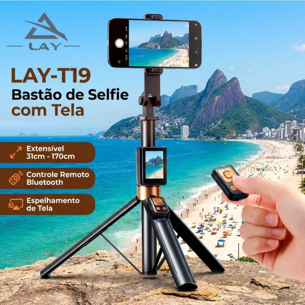 Bastão De Selfie E Tripé Com Tela Espelhada E Controle Bluetooth 1.7 ...