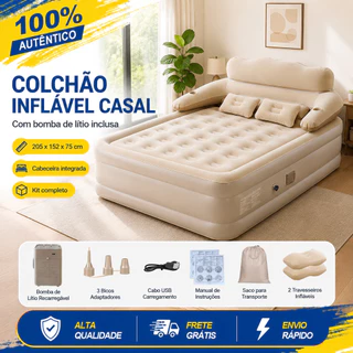 200x150x75cm Colchão Inflável Queen com Encosto e Bomba Elétrica Embutida