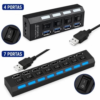 Hub USB com 4/7 Entradas USB 2.0 – Alta Velocidade com Botão Liga/Desliga