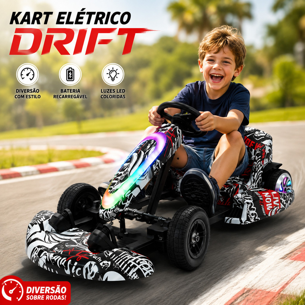 Kart Elétrico Infantil Drift Carrinho de Corrida com LED Recarregável ...