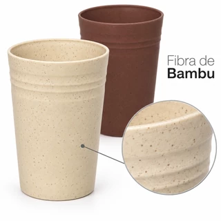 Conjunto 4 Copos Fibra De Bambu 300ml Para Bebidas Água Suco Café Bege Ou Marrom 4 Peças