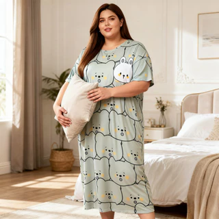 [Pijama Oversize] Mulheres Plus Size Bonito Desenho Animado Pijamas Verão Manga Curta Homewear Rosto Grande Padrão De Ur em Oferta na Shopee