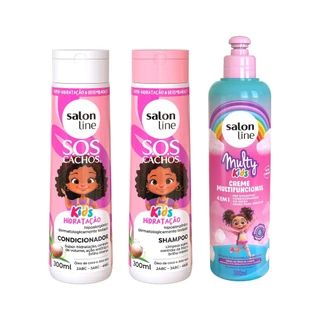 Kit Shampoo Condicionador SOS Cachos Kids Hidratação e Creme Multifuncional Multy Kids Salon Line em Oferta na Shopee