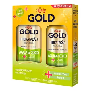 Shampoo Niely Gold 275ml + Condicionador Niely Gold Hidratação Água De Coco 175ml em Oferta na Shopee