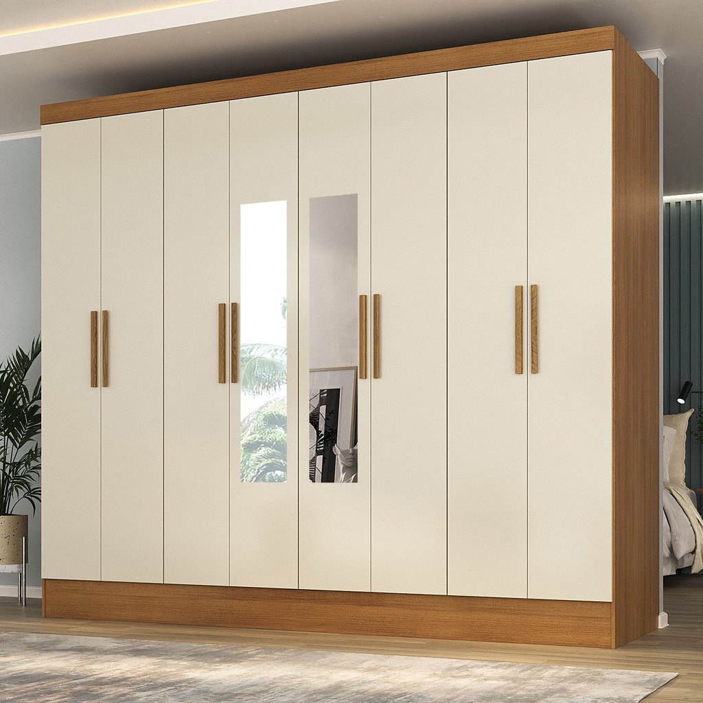 Guarda-Roupa Casal 100% MDF com Espelho 8 Portas 4 Gavetas Jatobá