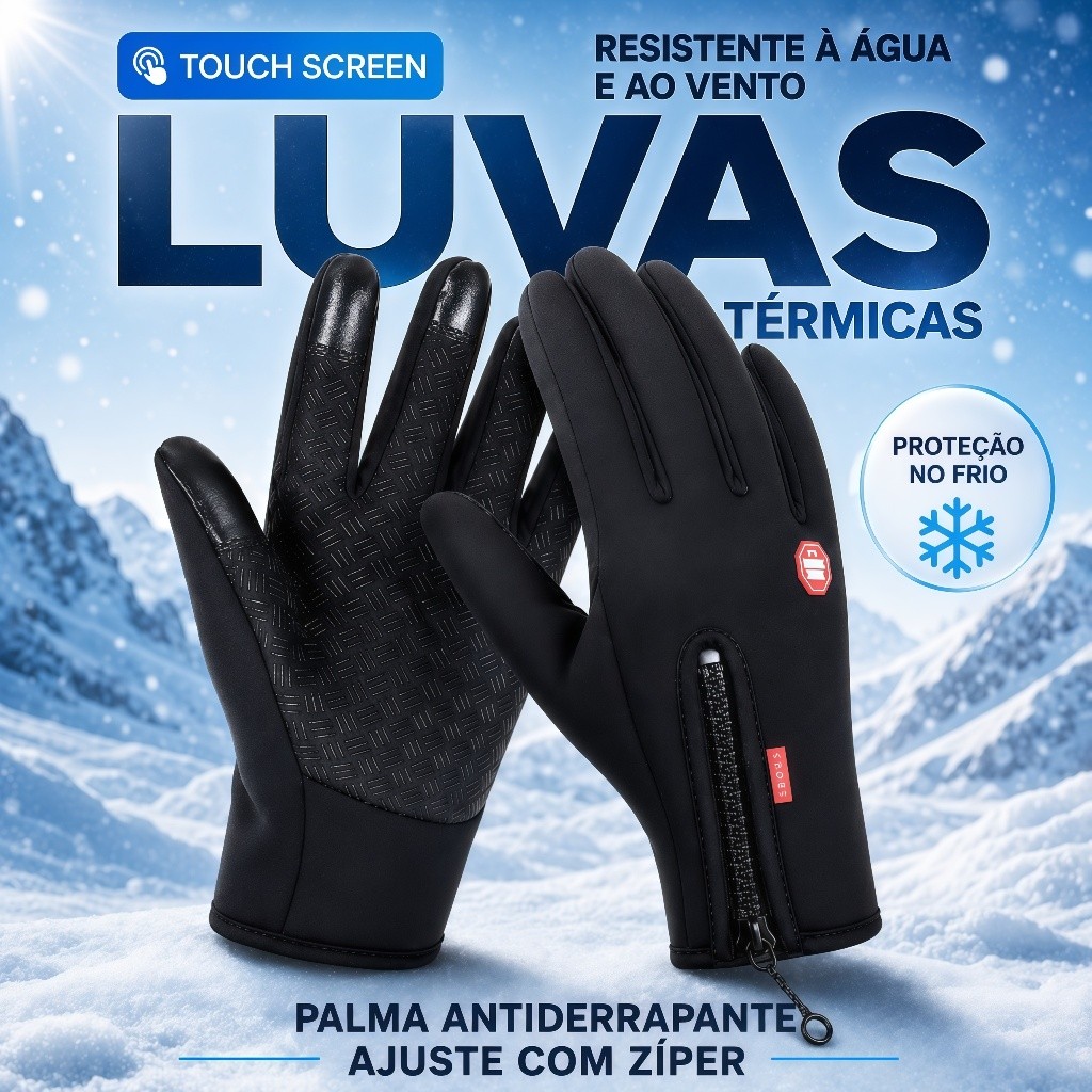 Luva Térmica Impermeável Moto E Bike Touch Screen Antiderrapante Unissex Para Frio Ciclismo Esportes E Trilha