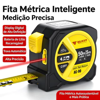Medidor a Laser 50m + Trena 5m 2 em 1 Digital Preciso Recarregável