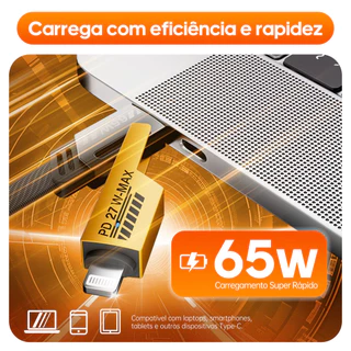 Cabo de Carregamento Rápido 4 em 1 Turbo 1,5 Metro 65W/PD 27W USB Tipo C Lightning Cabeça de Metal