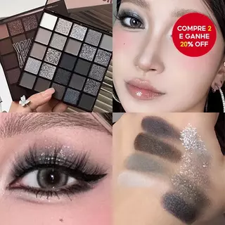 Paleta de Sombra para Olhos 25 Cores Olho Esfumado Cinza Gótico Escuro Maquiagem para Festas