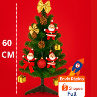 Árvore de Natal 60 cm Completa com 36 Enfeites – Kit Decorado para Mesa / Escritório NEVADA OU VERDE