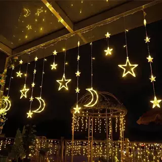 Cascata 138 Leds com Formatos 110V-220V 3.5 M Luzes Natal Festa Decoração lâmpada estrela lâmpada lua