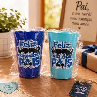 Kit 10-20-30 Copos Feliz Dia Dos Pais 380ml Plástico Para Lembrancinhas Presentes Escola Pais