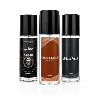 Kit 3 Body Sprays Masculinos Malbeck + Essencialle + Árabe Magnata 200ml | Perfume Amadeirado • Alta Fixação