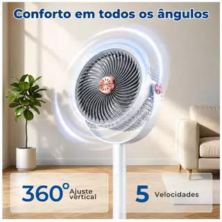 Ventilador com Aromatizador 5 Velocidades USB Silencioso Coluna Recarregável Mesa