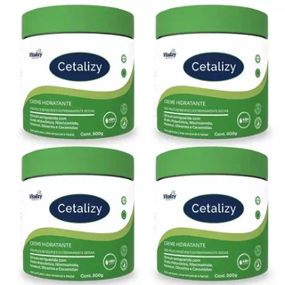 Kit 4 Unidades Creme Hidratante Corporal Facial Cetalizy Vitalizy 500 g Pele Seca Sensível Sem Perfume Ácido Hialurônico