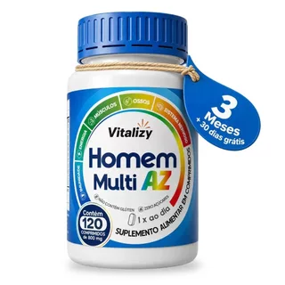 Multivitamínico Homem 120 Comprimidos Polivitamínico Completo Vitaminas e Minerais de A a Z 800mg Vitalizy
