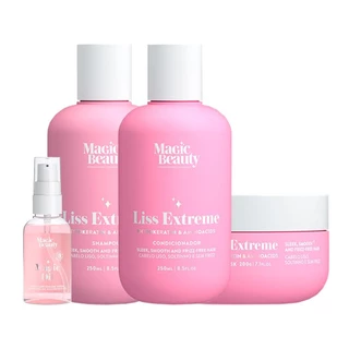 Kit Magic Beauty Liss Extreme - Shampoo 250ml e Cond. 250ml e Máscara 200g e Sérum Magic Oil 60ml em Oferta na Shopee