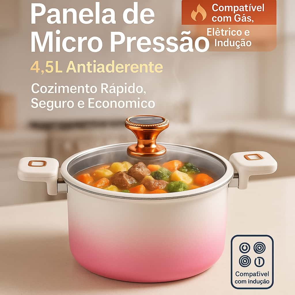 Panela de Micro Pressão 4,5L Antiaderente – Caçarola 24cm p/ Fogão a ...