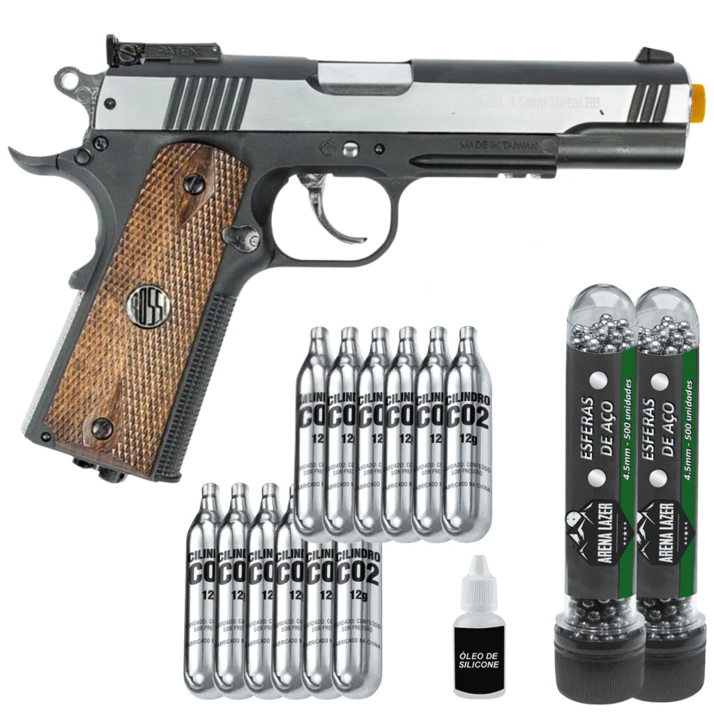 Pistola Wingun 1911 Special Metal CO2 4,5mm + 12 Cilindros CO2 + 1000 Esferas + Óleo Silicone