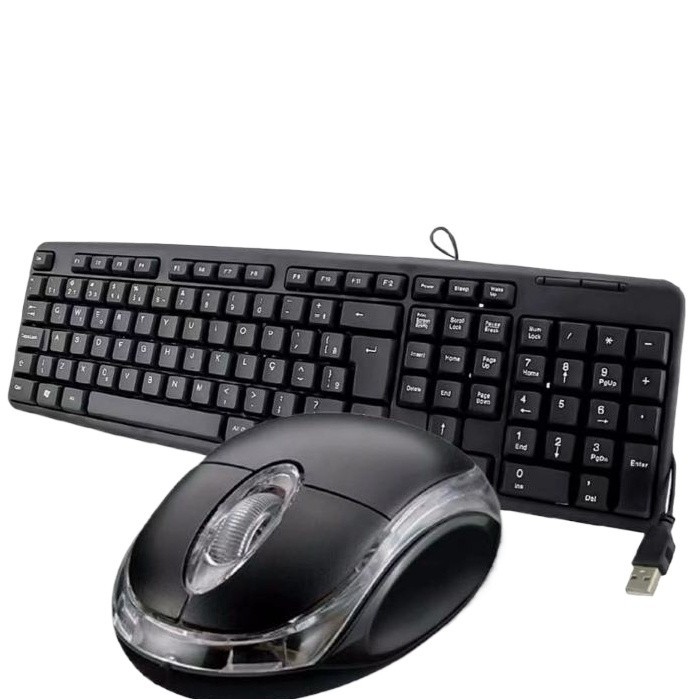 Kit Teclado com Fio + Mouse Óptico USB – ABNT2, Design Ergonômico ...