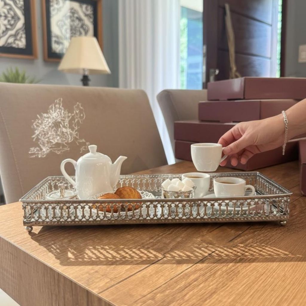 Decoração Bandeja Espelhada Retangular Prata ou Dourada Mesa / Sala ...