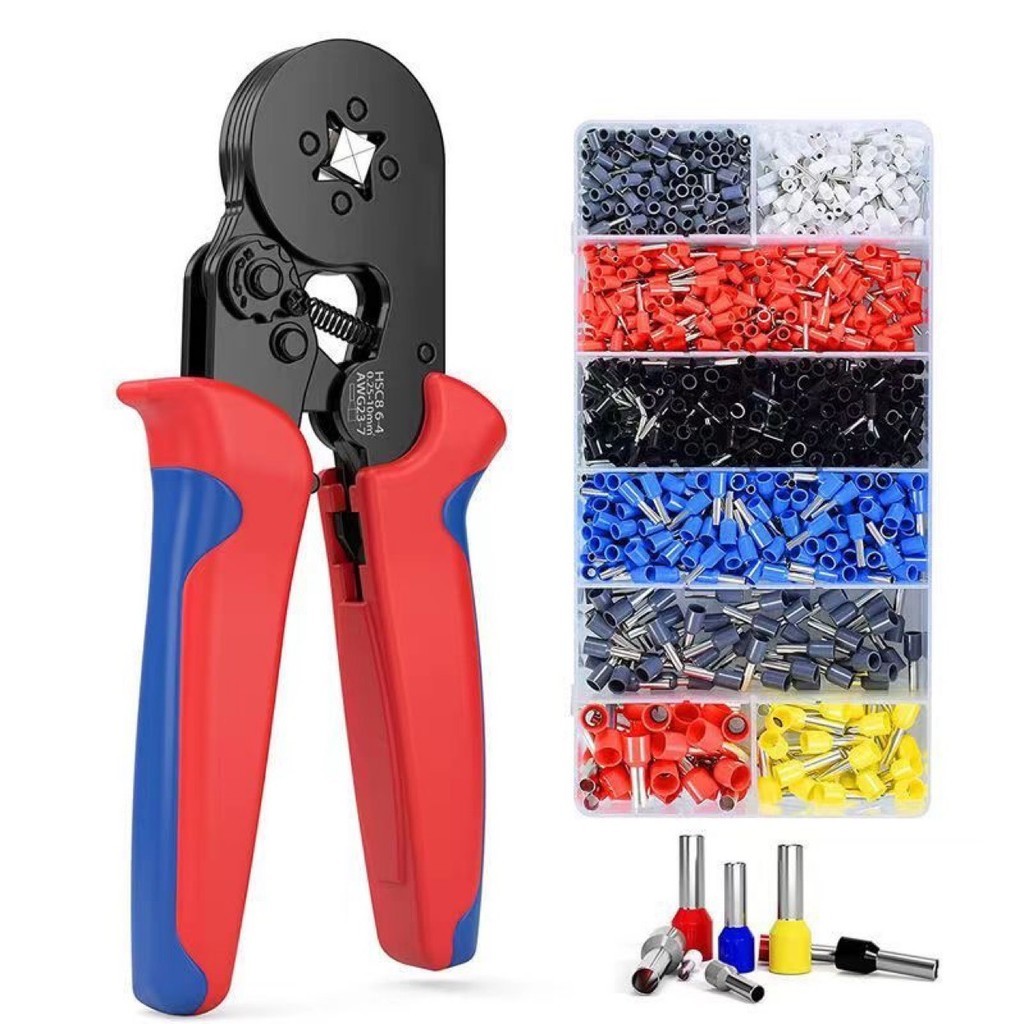 Kit Alicate de Crimpar Terminais Tubulares 0.25 a 10mm + 1200 Peças Ilhós Eletricista Profissional