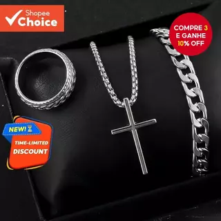 Conjunto De Joias Cruzadas De 3 Peças Para Mulheres , Pulseira De Corrente Cubana , Colar E Acessórios De Anel Presente em Oferta na Shopee