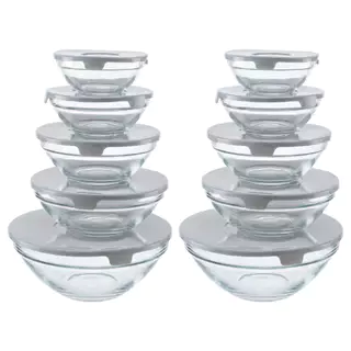 Conjunto de Potes em Vidro Redondo com Tampa 10 peças Cinza  - Vista Home em Oferta na Shopee