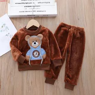 Roupa De Dormir De Palha De 2023 Nova Flanela De Inverno Meninas Pijamas Conjuntos Baby Straw Bear 0-5Y em Oferta na Shopee