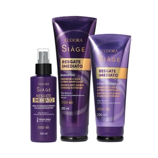 Combo Siàge Resgate Imediato: Shampoo 250ml + Condicionador 200ml + Leave-In 100ml em Oferta na Shopee