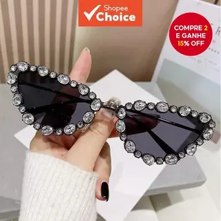 （Preto ）Óculos De Sol Femininos Cat Eye Diamond – Armação De Metal Moderna Com Proteção UV400 em Oferta na Shopee