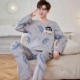 Primavera outono pijamas masculinos Homewear outono inverno dos desenhos animados de manga comprida estudante juventude em Oferta na Shopee