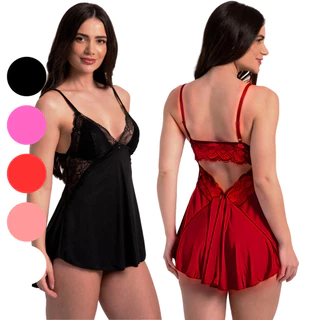 Camisola Sexy Feminina com Renda Delicada e Costa Nua em Tecido Macio em Oferta na Shopee