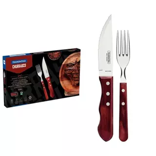 Kit Para Churrasco Em Inox Polywood Com 12 Peças Vermelho Tramontina em Oferta na Shopee