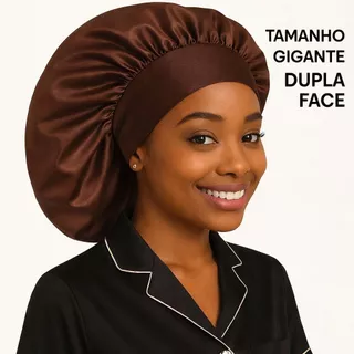 Touca de Cetim Dupla Face com faixa Para Cabelos Longos e Tranças Dormir anti frizz