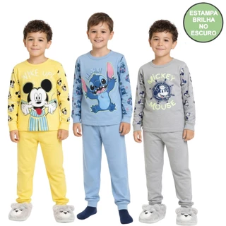 Conjunto Pijama Brilha no Escuro Personagens Manga Longa Menino Infantil Mickey Homem Aranha Inverno em Oferta na Shopee