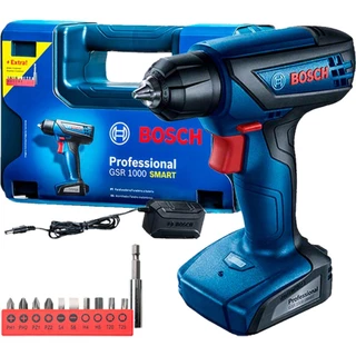 Furadeira Parafusadeira 1/4" a bateria 12 volts com acessórios e maleta GSR 1000 Smart Bosch em Oferta na Shopee