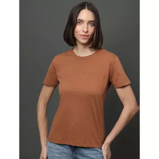 Camiseta Feminina Bordado Alto Relevo Calvin Klein Jeans - Havana em Oferta na Shopee