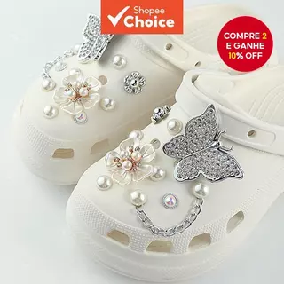 Pérola Strass Borboleta Sapato Encantos Conjunto Elegante Acessórios Decorativos Para Tamancos Sandálias Mulheres Menina em Oferta na Shopee