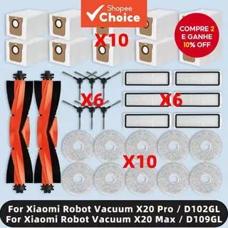 Compatível Com Aspirador Robot Xiaomi X20 Pro / X20 Max / D102gl / D109gl: Escova Lateral, Filtro Hepa, Mop Pad E Saco em Oferta na Shopee