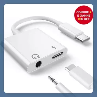 Adaptador 2 em 1 USB-C com entrada para fone de ouvido de 3,5 mm, compatível com iPad Pro e celulares com entrada em Oferta na Shopee