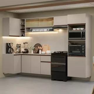 Armário de Cozinha Completa de Canto Suspenso 385cm Crema Nice Madesa 02 em Oferta na Shopee