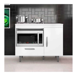 Balcão para Cooktop 4 Bocas Poliman Alecrim com Nicho para Micro-ondas, 1 Porta em Oferta na Shopee