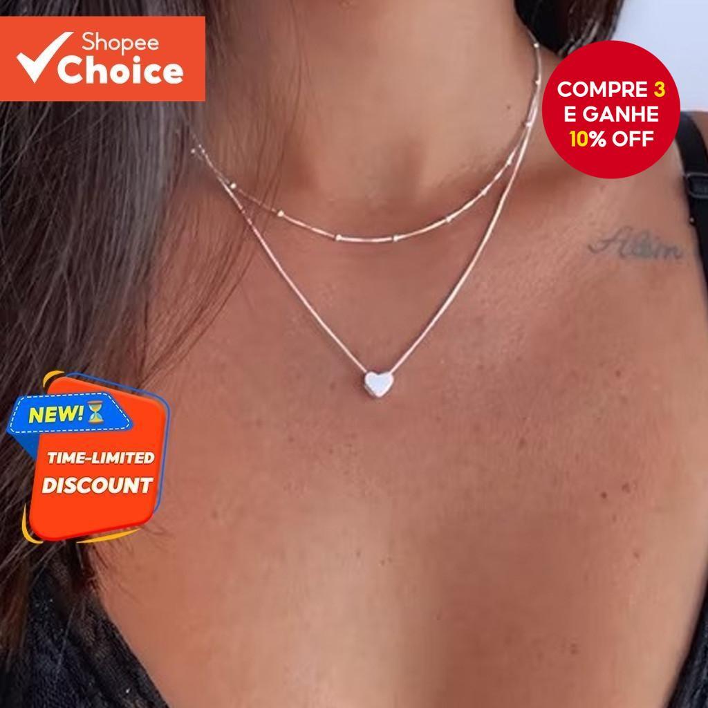 Colar De Coração Banhado A Ouro , Design Minimalista Em Camadas , Joias Delicadas Para Mulheres , Presente De Dia Dos Na | Shopee Brasil