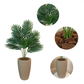 Planta Artificial Palmeira Com Vaso Ondulado Cone Decoração em Oferta na Shopee