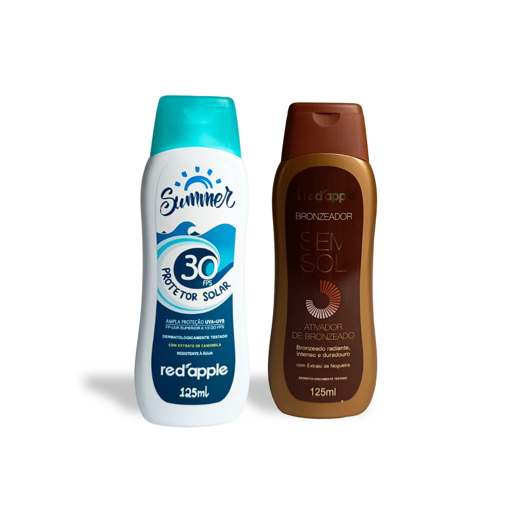 Kit Protetor Solar Fps 30 e Bronzeador 125ml Red Apple | Shopee Brasil