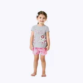 Pijama Brilha No Escuro Manga Curta Infantil Menina Kyly 1001141 Mescla em Oferta na Shopee