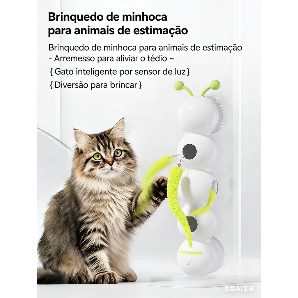 Brinquedo Elétrico Inteligente para Gatos – Varinha Automática com SensorVentosas podem ser fixadas.