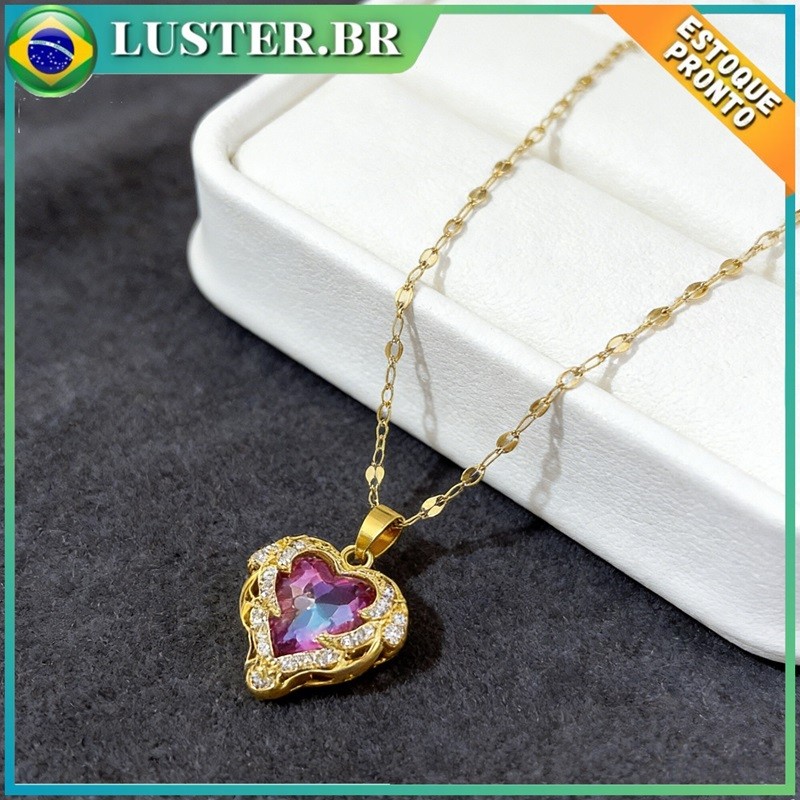 Colar de cristal Coração do Oceano,acessórios de moda em aço joias femininas sem desbotamento, luz, temperamento de luxo | Shopee Brasil