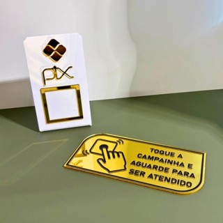 Display Pix Pagamento + Placa Campainha Acrílico Espelhado Balcão Caixa